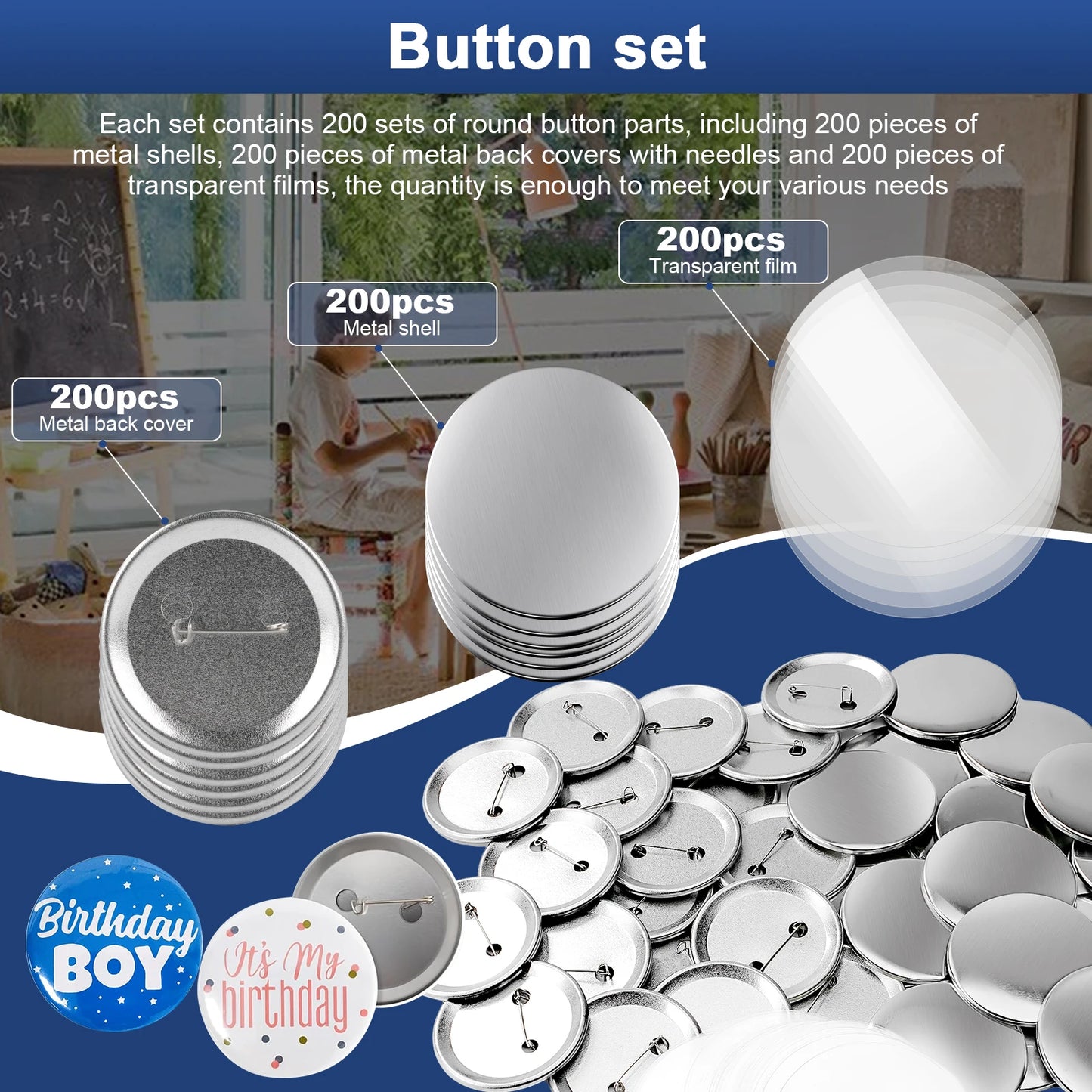 200 Sets Button Maker Supplies, 58mm/ 2.28 inch