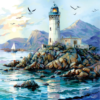 A White Lighthouse Wooden Jigsaw Puzzle